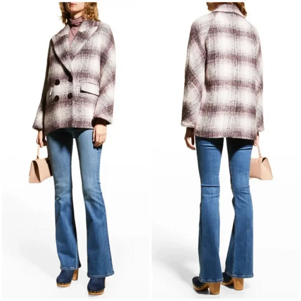 💕VERONICA BEARD💕 Deena Plaid Double-Breasted Dickey Coat ~ Bordeaux Large NWOT - Picture 2 of 16